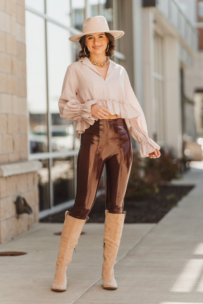Spanx Faux Patent Leather Leggings - Ruby - BluePeppermint Boutique