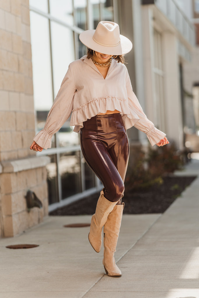 Spanx Faux Patent Leather Leggings - Ruby - BluePeppermint Boutique