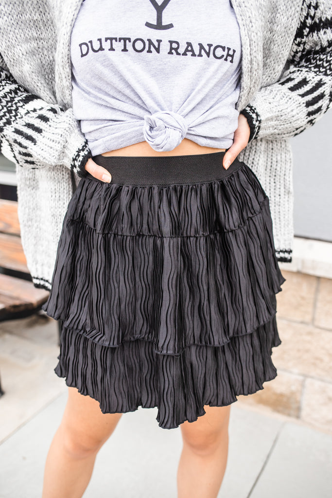 Sonya Satin Tiered Skirt - BluePeppermint Boutique
