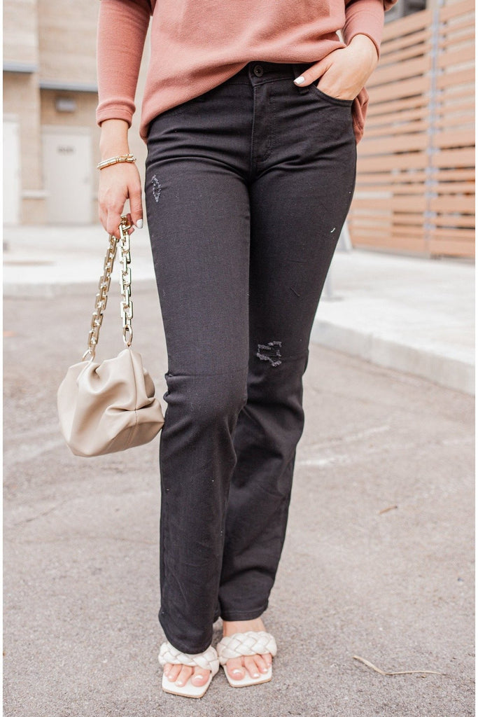 Gabby Light Distressed Mid Rise Boot Cut - BluePeppermint Boutique