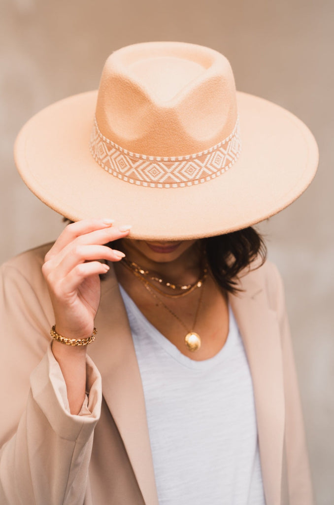Eliza Aztec Wide Brim Hat - BluePeppermint Boutique