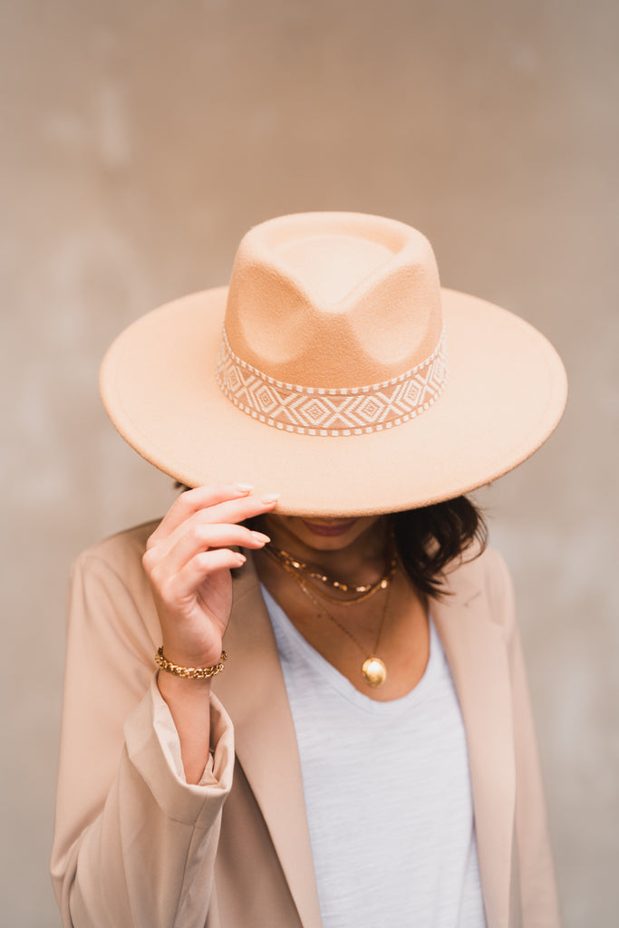 Eliza Aztec Wide Brim Hat - BluePeppermint Boutique