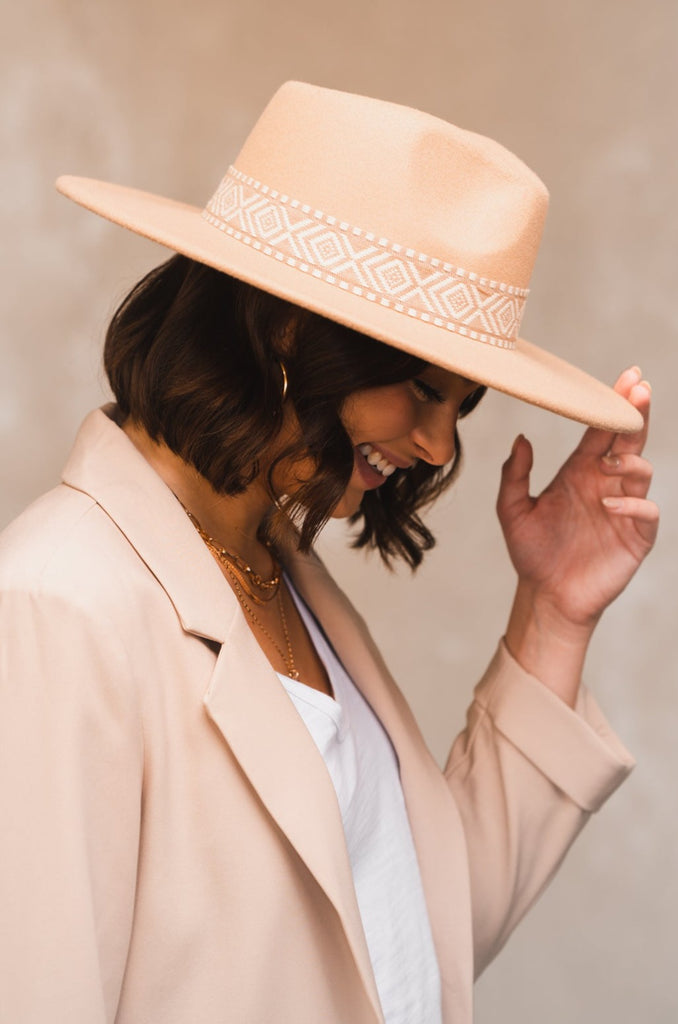 Eliza Aztec Wide Brim Hat - BluePeppermint Boutique