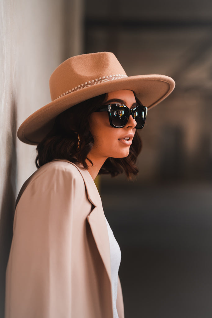 Eliza Aztec Wide Brim Hat - BluePeppermint Boutique