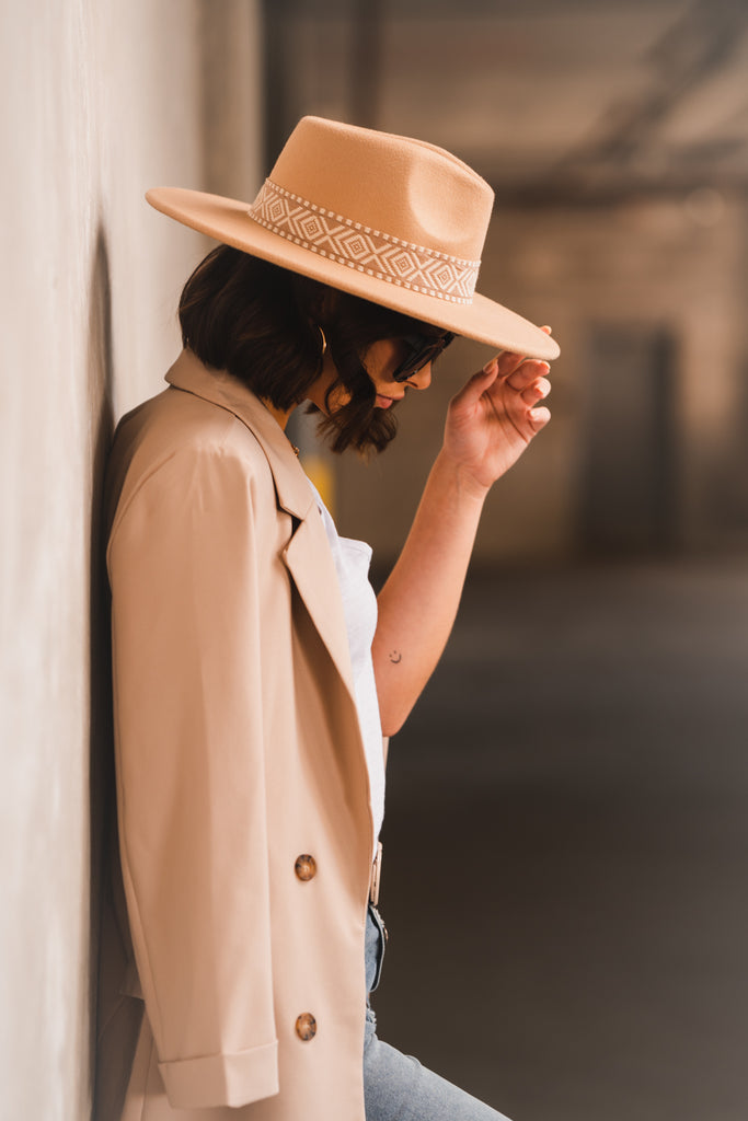Eliza Aztec Wide Brim Hat - BluePeppermint Boutique