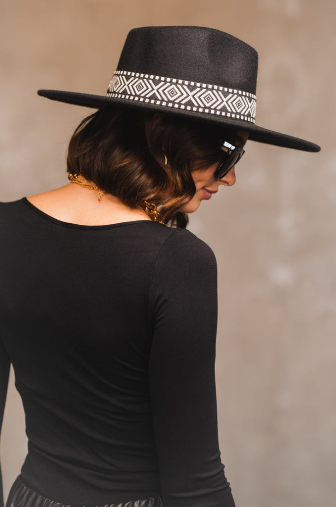 Eliza Aztec Wide Brim Hat - BluePeppermint Boutique