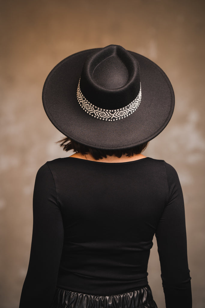Eliza Aztec Wide Brim Hat - BluePeppermint Boutique