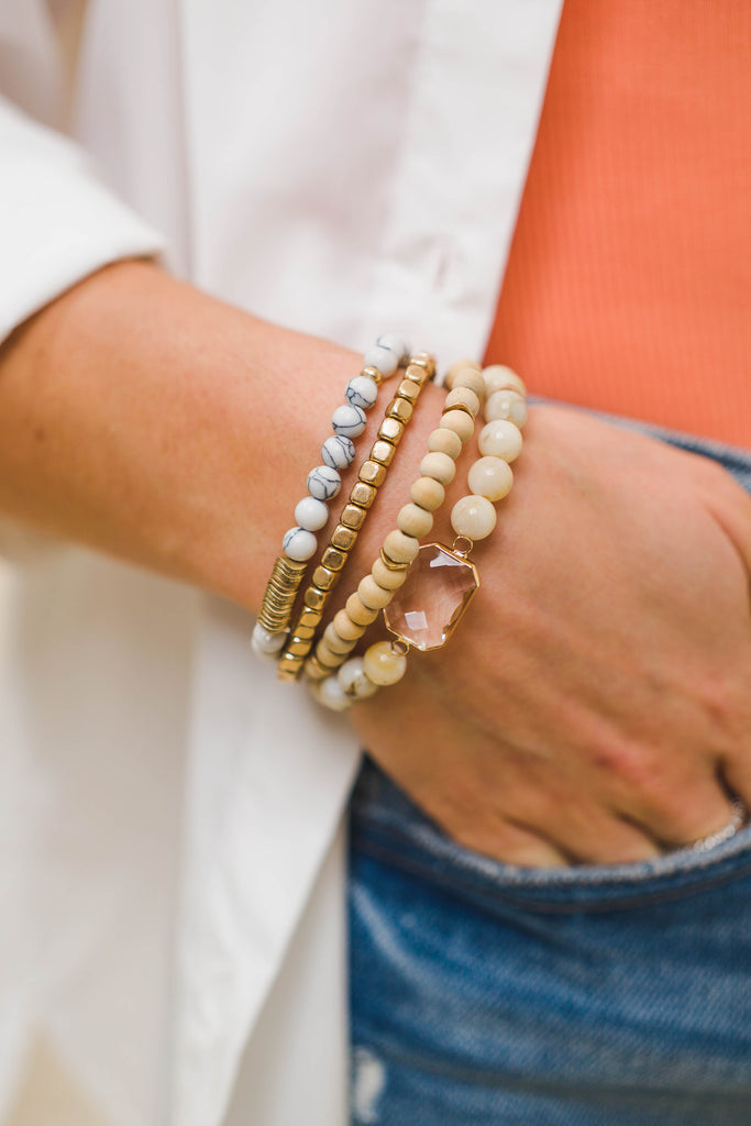 Natural Stone and Glass Bracelet Stack - BluePeppermint Boutique