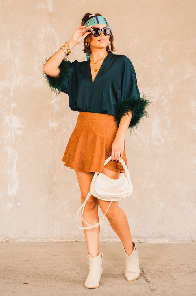 Drew Flared Corduroy Skort Camel - BluePeppermint Boutique