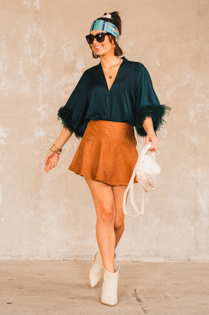 Drew Flared Corduroy Skort Camel - BluePeppermint Boutique
