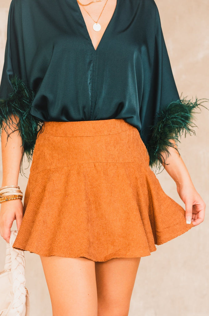 Drew Flared Corduroy Skort Camel - BluePeppermint Boutique