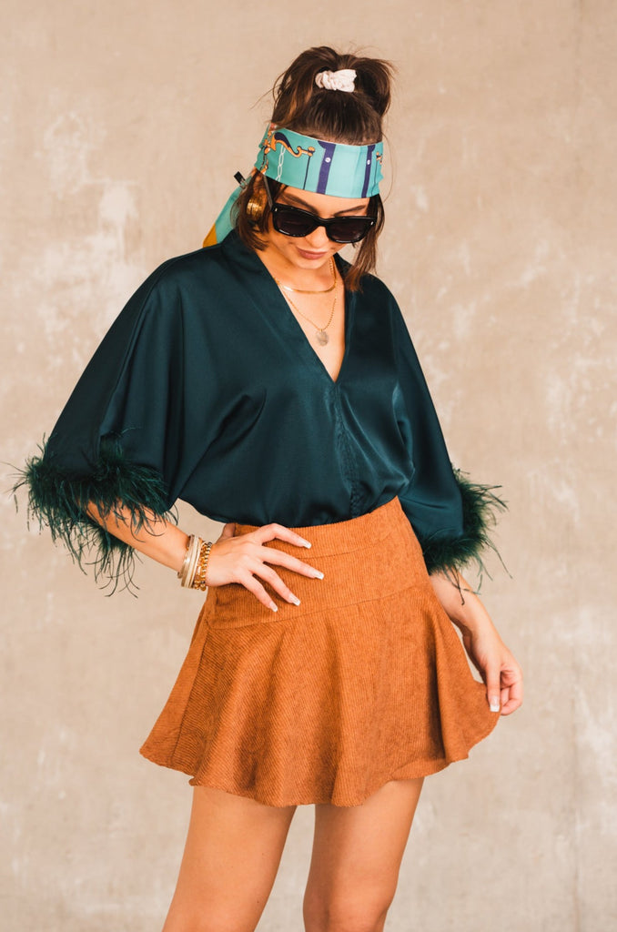 Drew Flared Corduroy Skort Camel - BluePeppermint Boutique