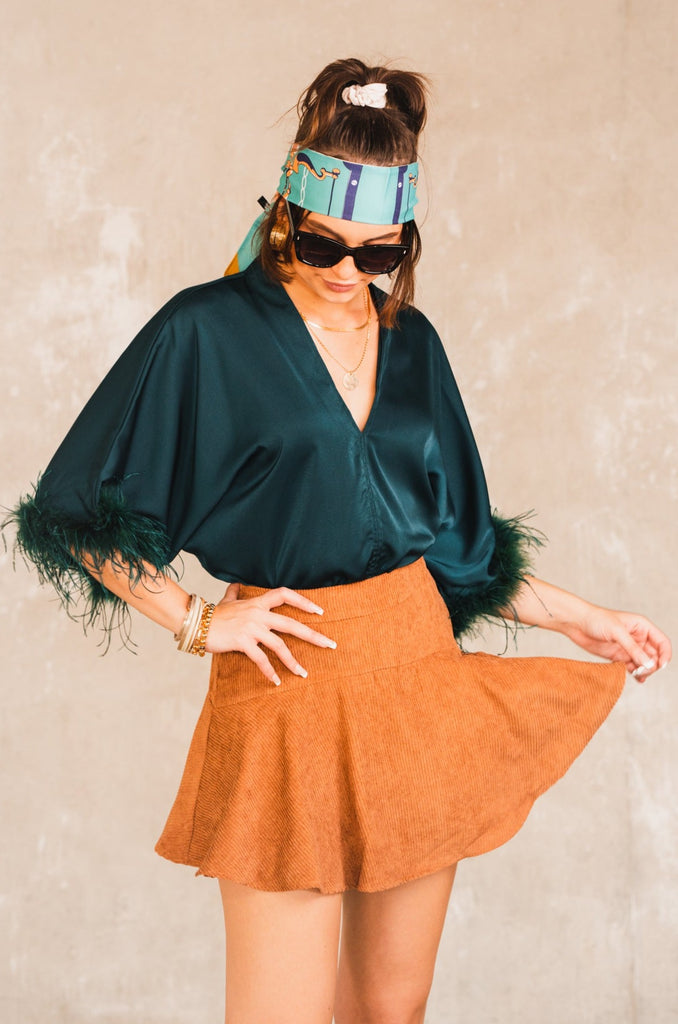 Drew Flared Corduroy Skort Camel - BluePeppermint Boutique