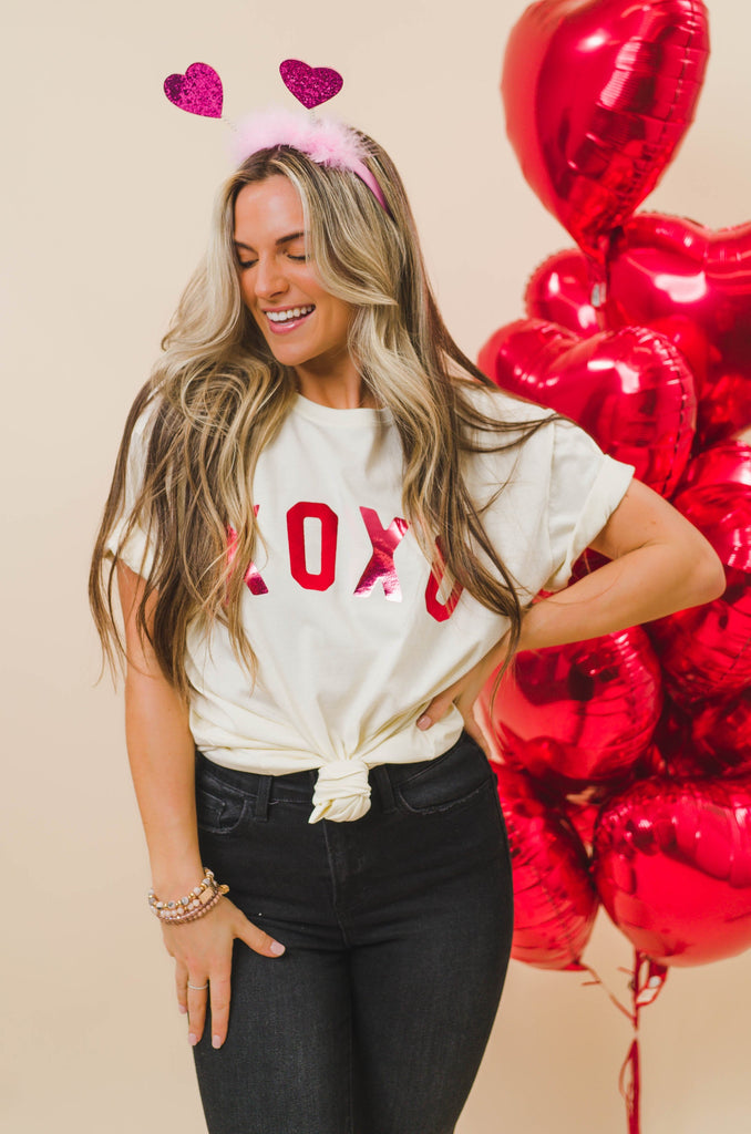 XOXO Foil Graphic Tee - BluePeppermint Boutique
