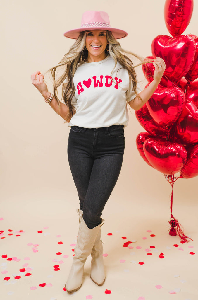 Howdy Mineral Washed Graphic Tee - Cream - BluePeppermint Boutique