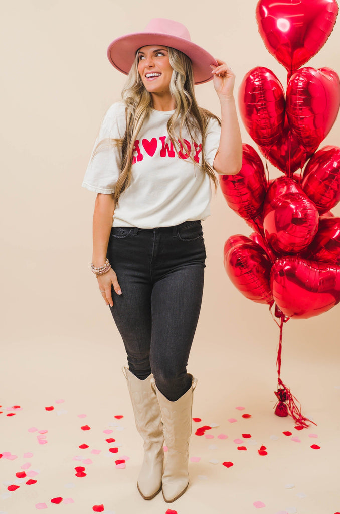 Howdy Mineral Washed Graphic Tee - Cream - BluePeppermint Boutique