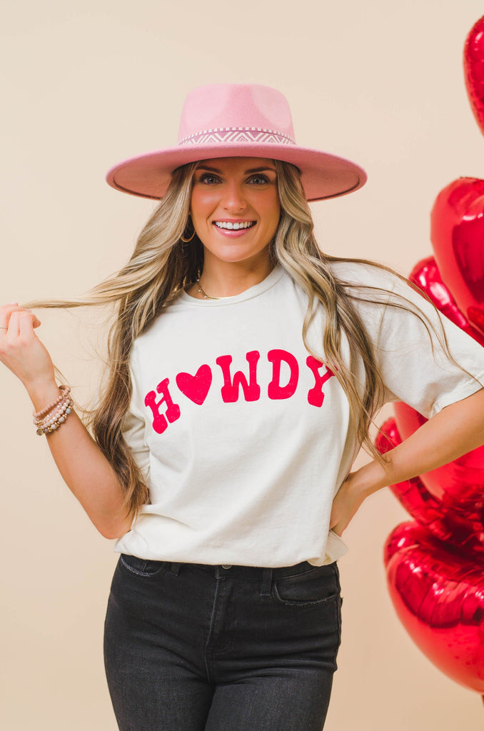 Howdy Mineral Washed Graphic Tee - Cream - BluePeppermint Boutique