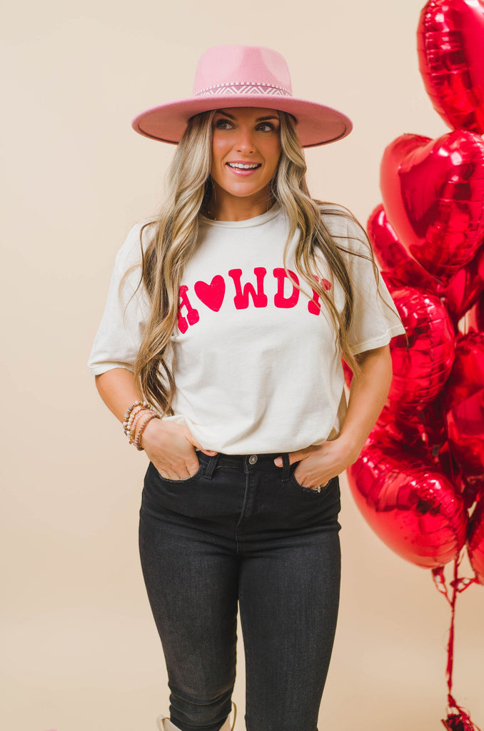 Howdy Mineral Washed Graphic Tee - Cream - BluePeppermint Boutique