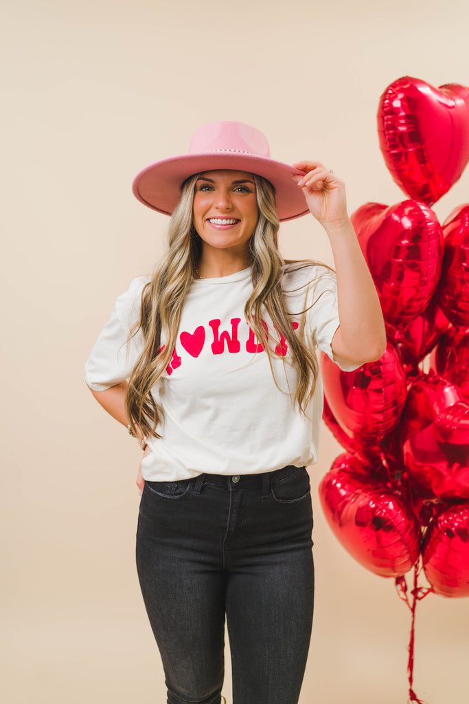 Howdy Mineral Washed Graphic Tee - Cream - BluePeppermint Boutique
