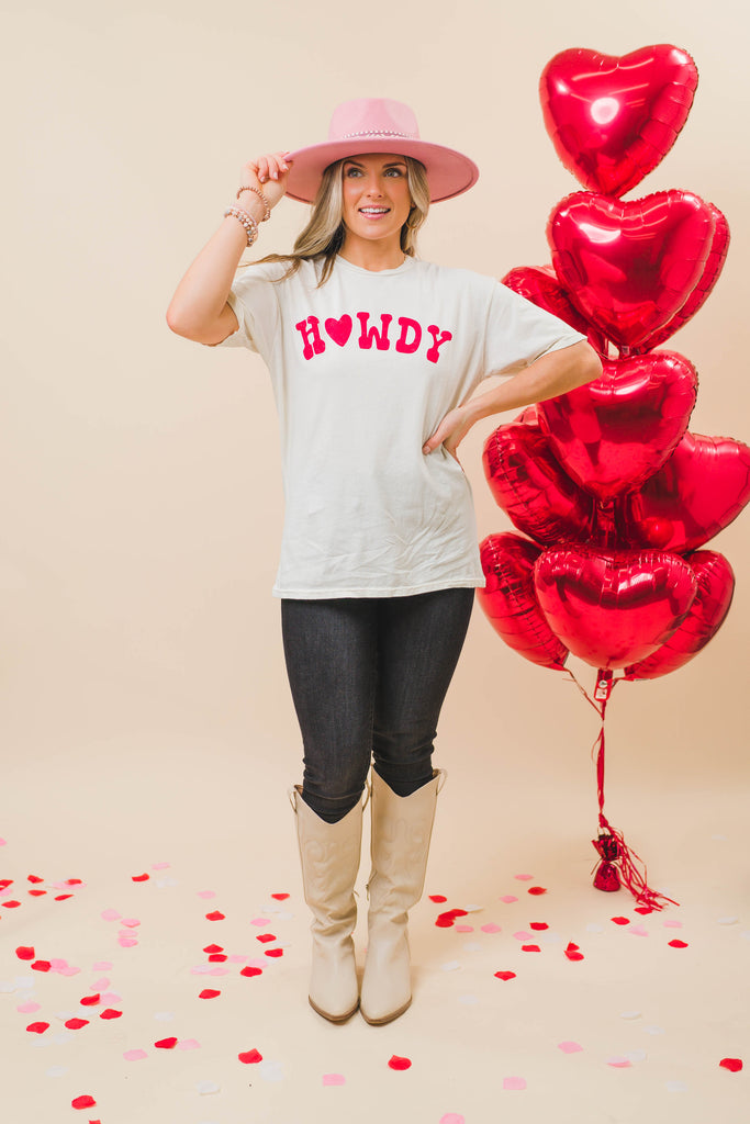 Howdy Mineral Washed Graphic Tee - Cream - BluePeppermint Boutique