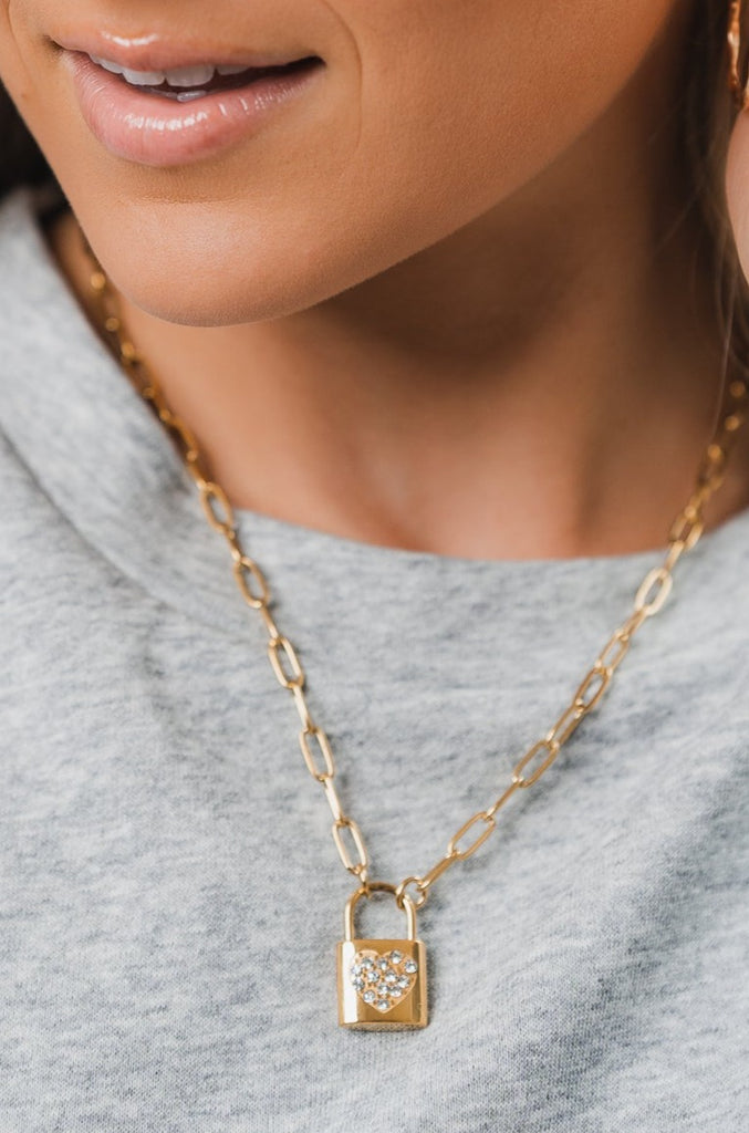 Locked In Shiny Heart Necklace - BluePeppermint Boutique
