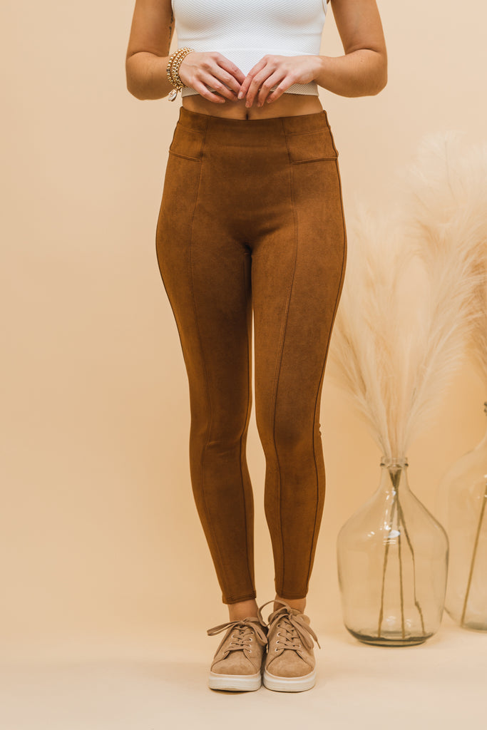 Spanx Faux Suede Leggings - Caramel - BluePeppermint Boutique