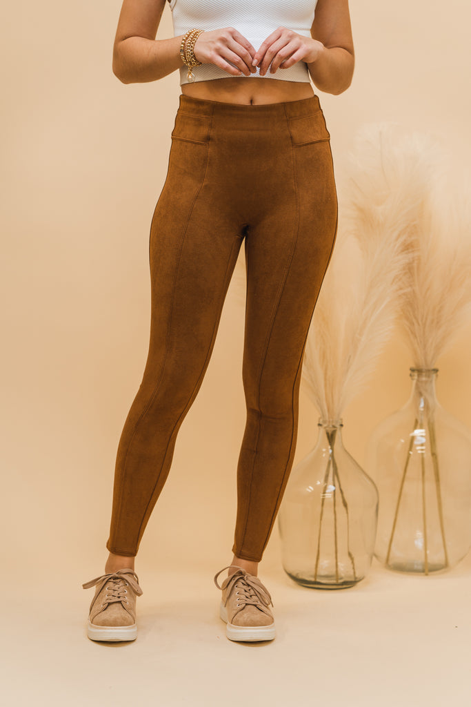 Spanx Faux Suede Leggings - Caramel - BluePeppermint Boutique