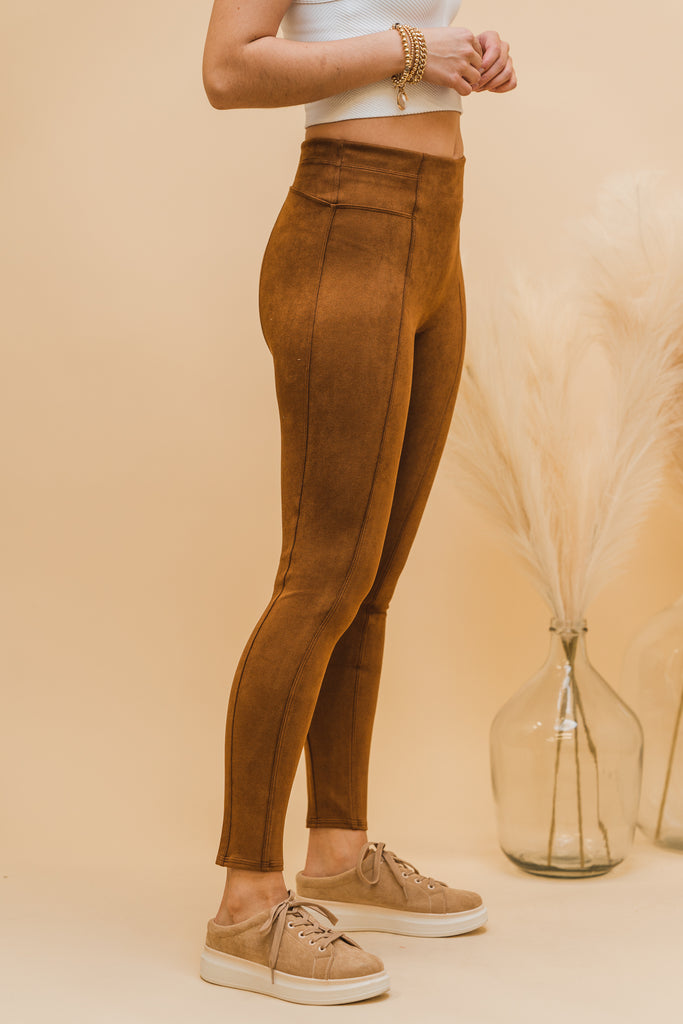Spanx Faux Suede Leggings - Caramel - BluePeppermint Boutique