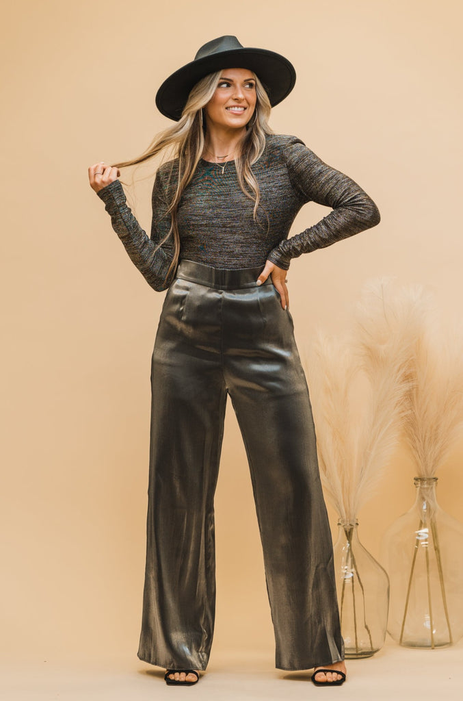 Elaine Metallic Wide Leg Pants - BluePeppermint Boutique