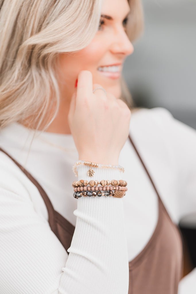 Natural Stone and Glass Bracelet Stack - BluePeppermint Boutique