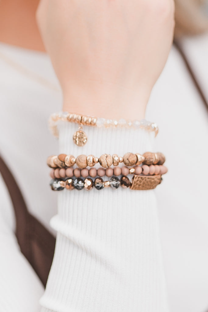 Natural Stone and Glass Bracelet Stack - BluePeppermint Boutique