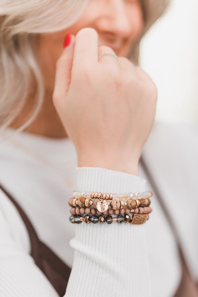 Natural Stone and Glass Bracelet Stack - BluePeppermint Boutique