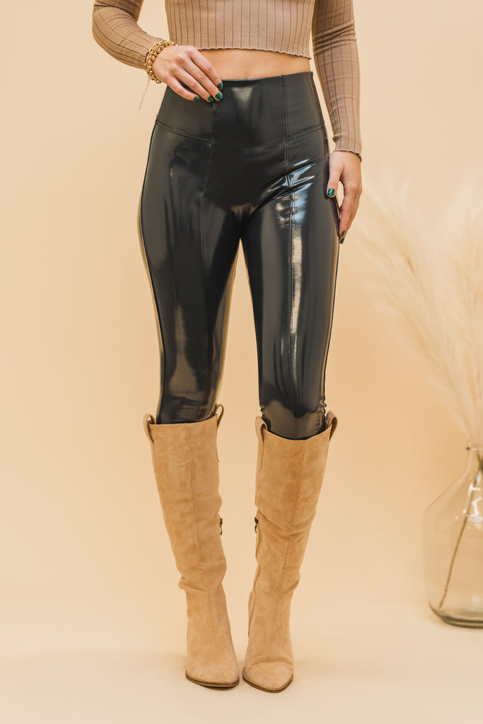 Spanx Faux Patent Leather Leggings - Navy - BluePeppermint Boutique