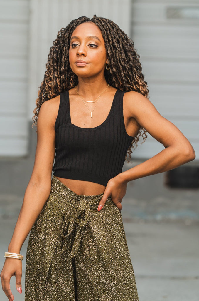 Sawyer Rib Knit Crop Tank Black - BluePeppermint Boutique
