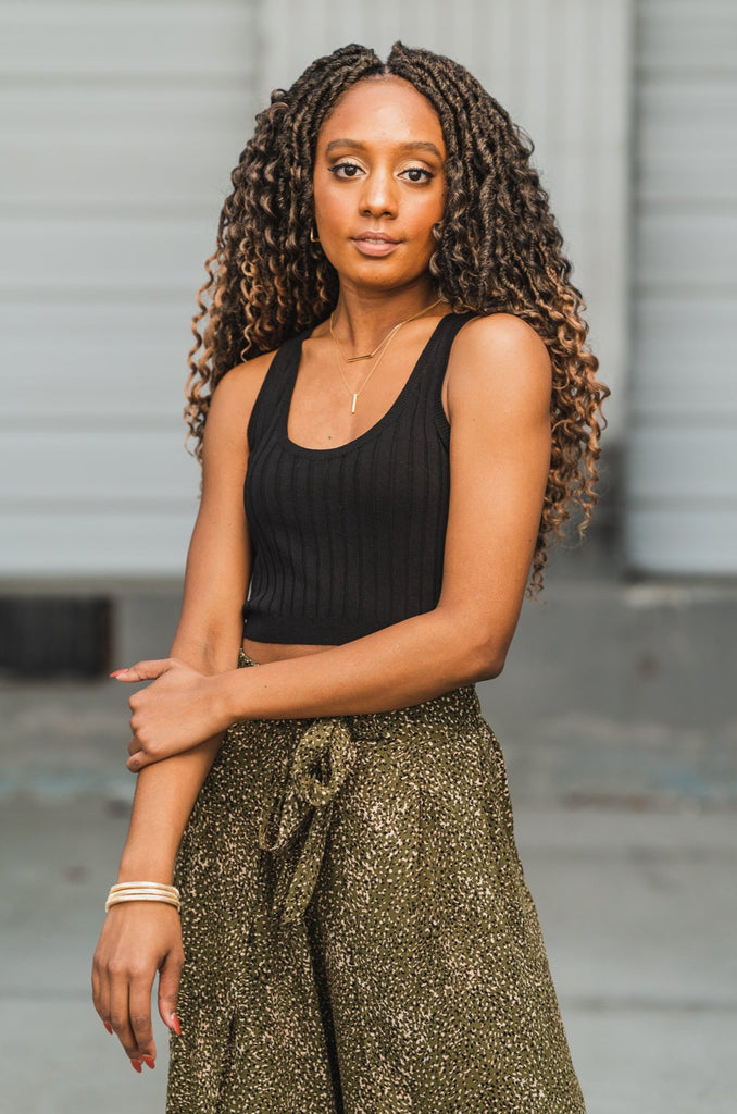 Sawyer Rib Knit Crop Tank Black - BluePeppermint Boutique