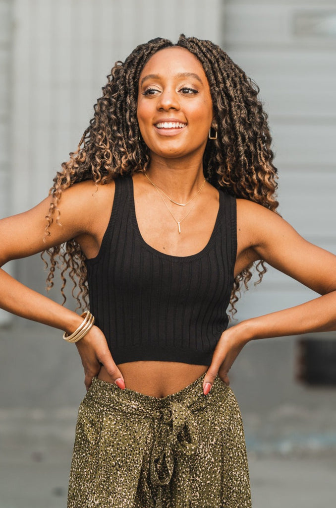 Sawyer Rib Knit Crop Tank Black - BluePeppermint Boutique