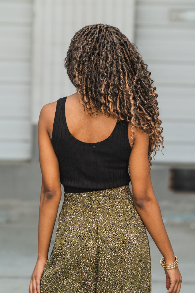 Sawyer Rib Knit Crop Tank Black - BluePeppermint Boutique