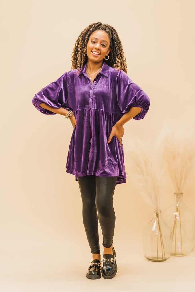 Liv Velvet Button-Down Tunic - BluePeppermint Boutique