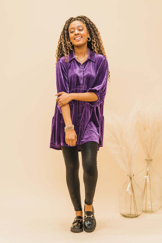 Liv Velvet Button-Down Tunic - BluePeppermint Boutique