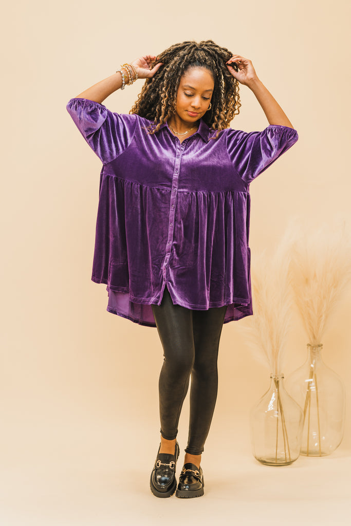 Liv Velvet Button-Down Tunic - BluePeppermint Boutique