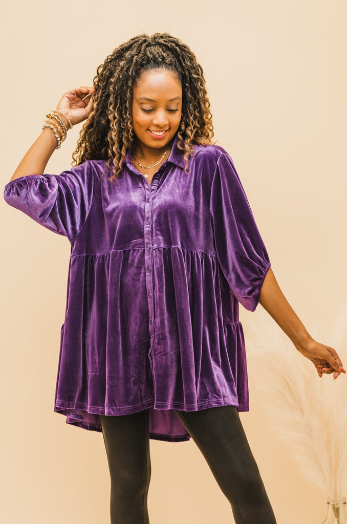 Liv Velvet Button-Down Tunic - BluePeppermint Boutique