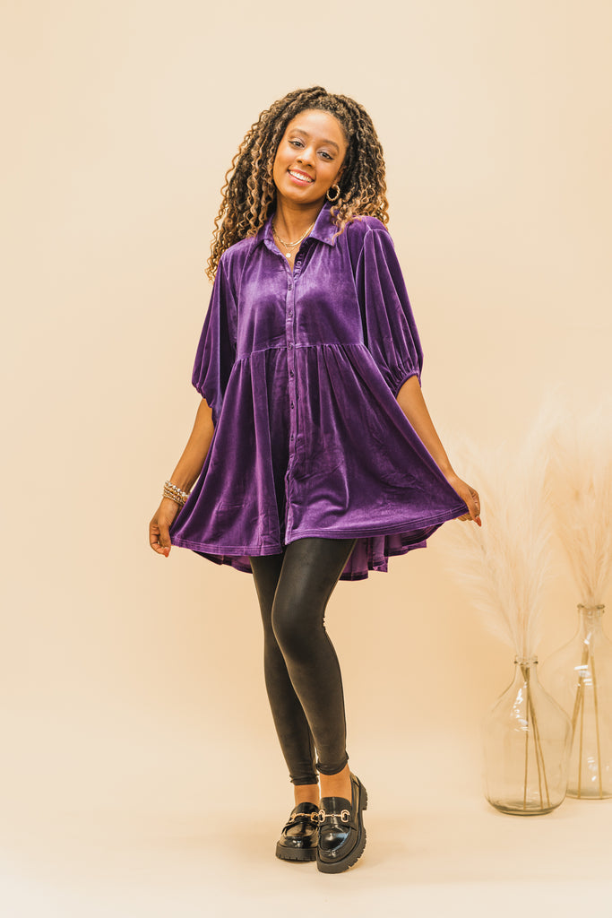 Liv Velvet Button-Down Tunic - BluePeppermint Boutique