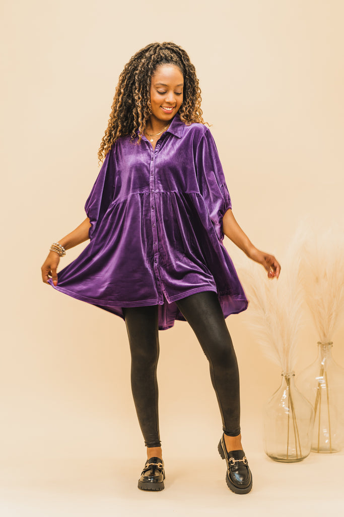 Liv Velvet Button-Down Tunic - BluePeppermint Boutique