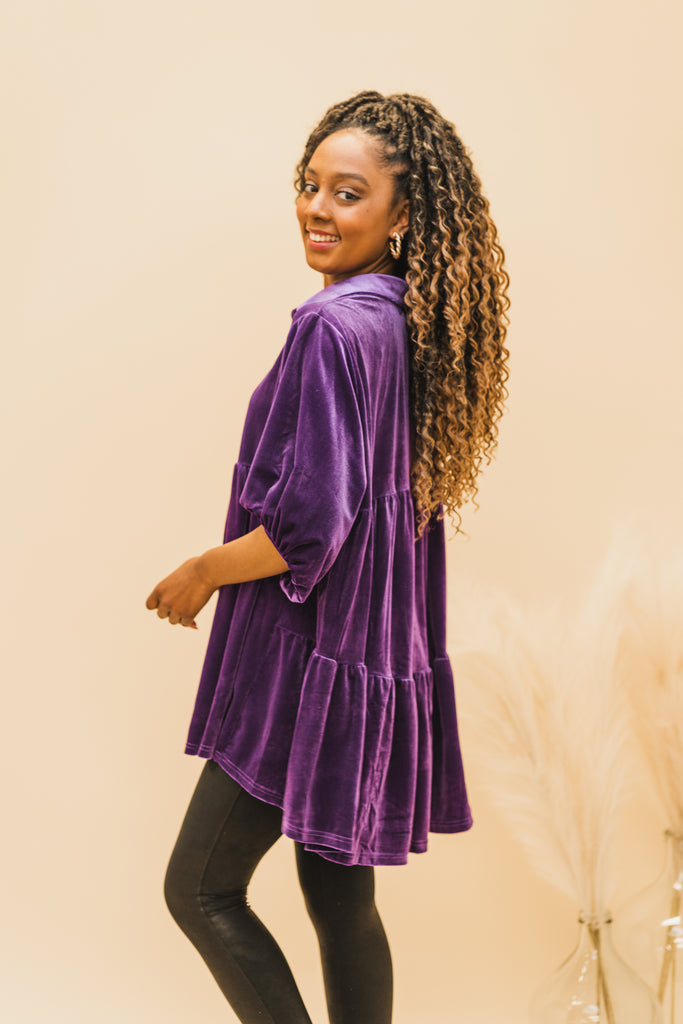 Liv Velvet Button-Down Tunic - BluePeppermint Boutique