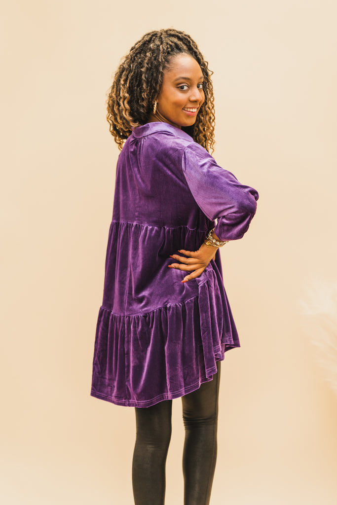Liv Velvet Button-Down Tunic - BluePeppermint Boutique