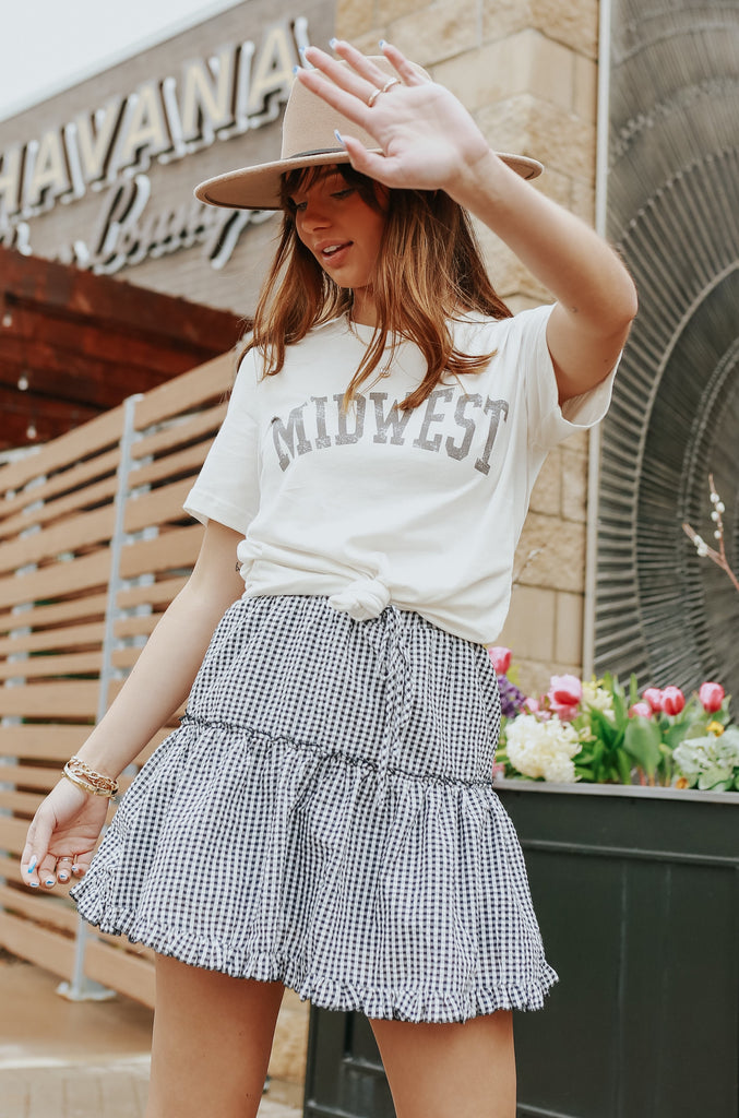 Makenzie Gingham Tiered Mini Skirt Black - BluePeppermint Boutique