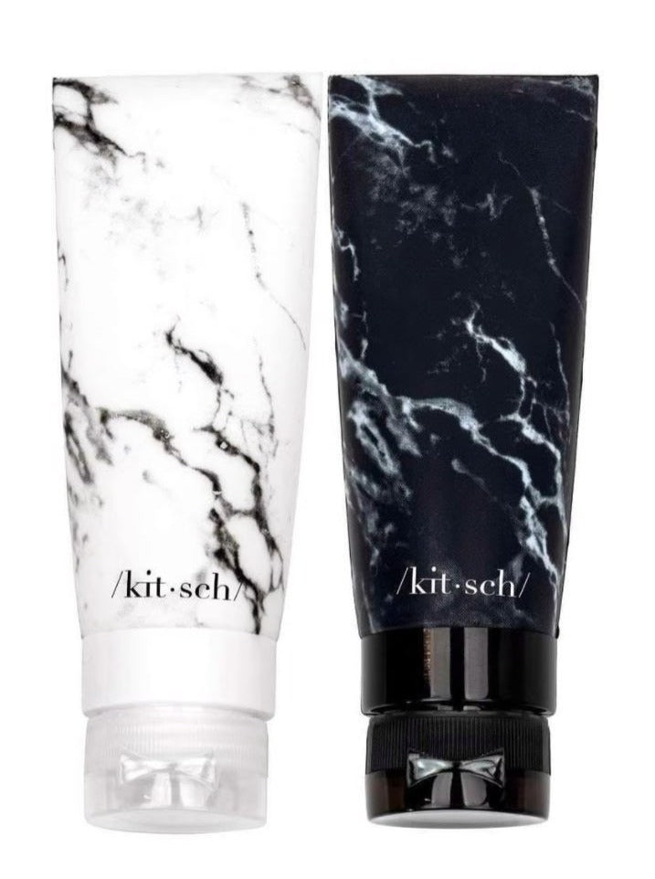 Kitsch Refillable Silicone Bottle-2PC Black & White Marble - BluePeppermint Boutique