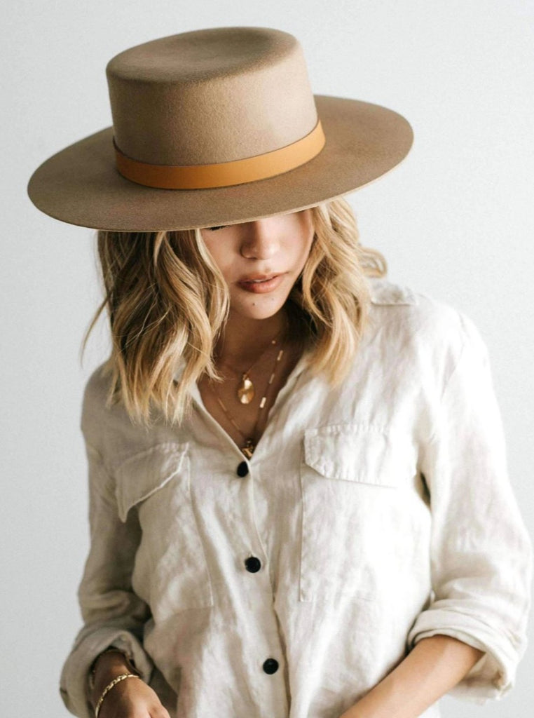 Gigi Pip Dahlia Boater-Tan - BluePeppermint Boutique