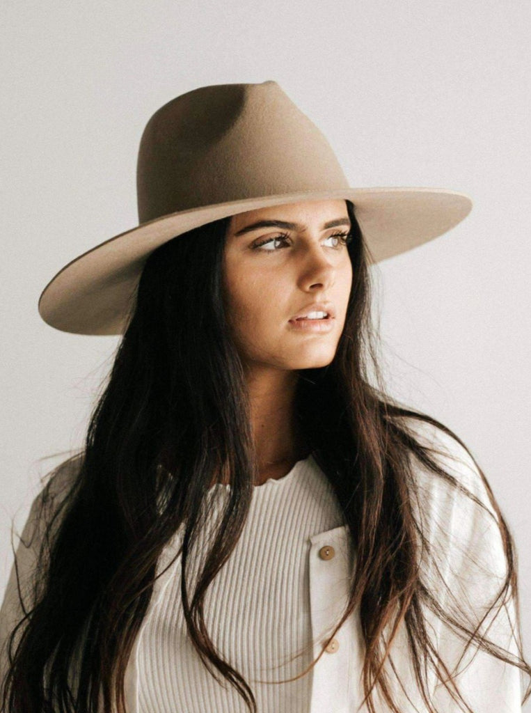 Gigi Pip Emma Wide Brim Fedora-Tan - BluePeppermint Boutique