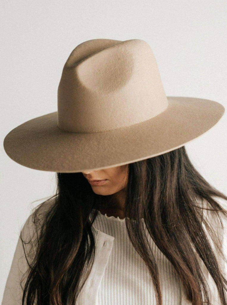 Gigi Pip Emma Wide Brim Fedora-Tan - BluePeppermint Boutique